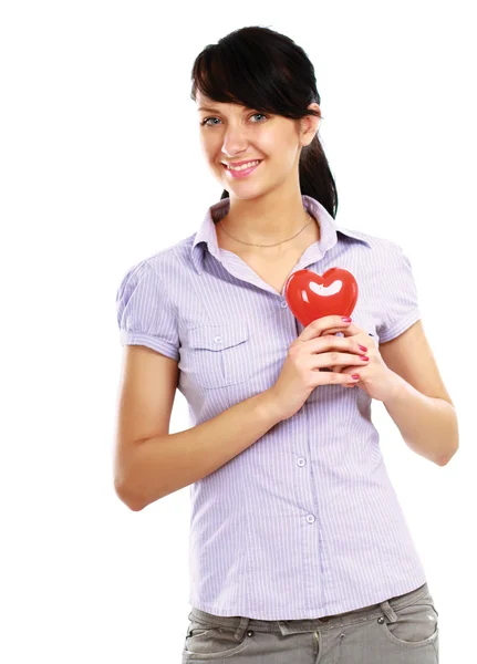 Woman with red heart symbol Royalty Free Stock Photos