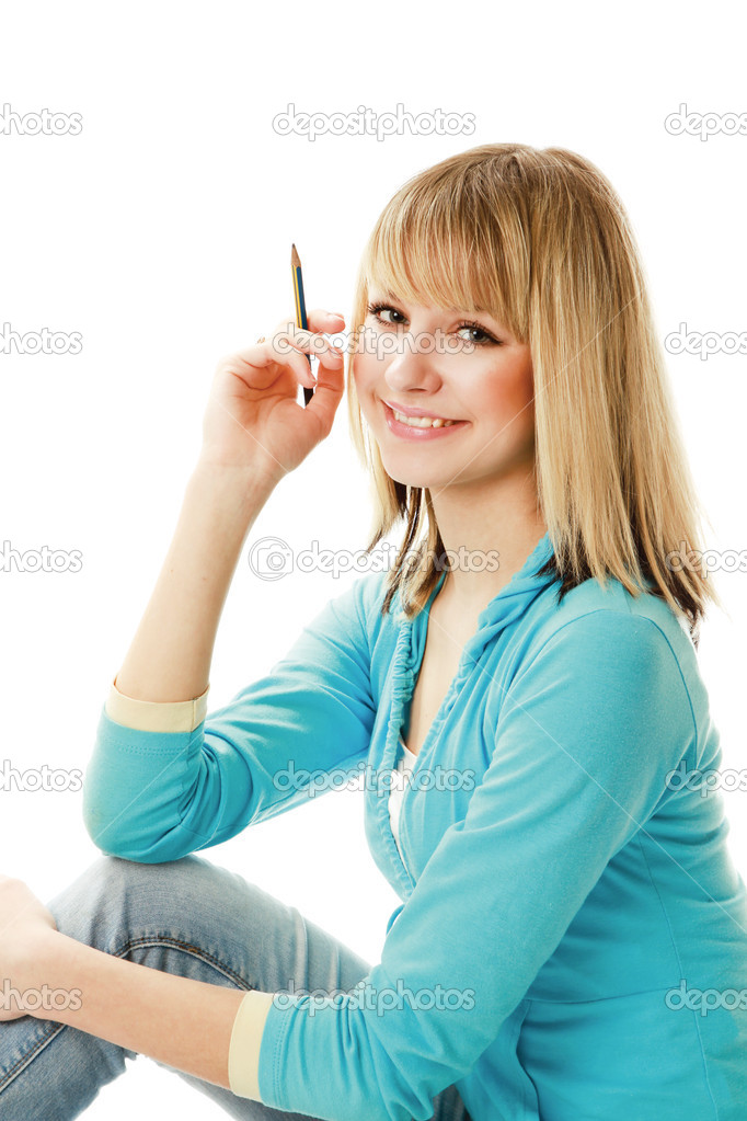 Female student with pencil — Stock Photo © 41178861