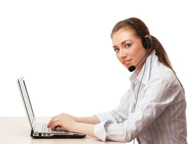 vrouwelijke customer service consultant werken