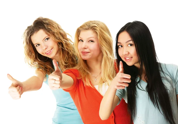 Meninas da faculdade mostrando ok — Fotografia de Stock