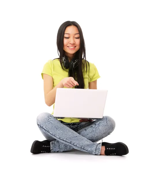 College flicka med laptop — Stockfoto