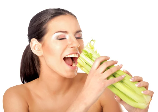 Mujer comiendo verduras —  Fotos de Stock