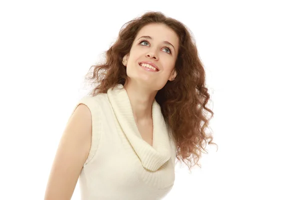 Beautiful young woman looking up — Stock Photo, Image