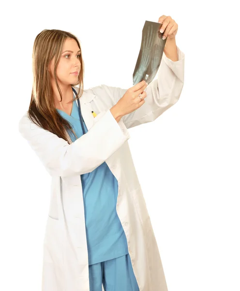 Female doctor examining an X-ray picture — Stock Photo, Image