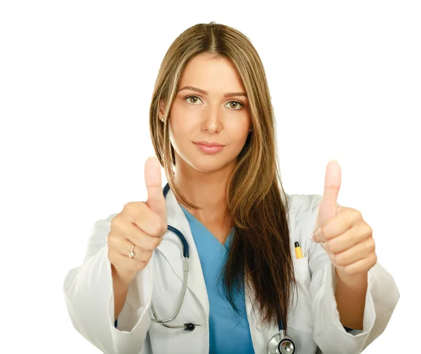 Female doctor showing ok — Stock Photo, Image