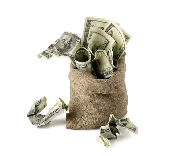 Money sack with one hundred dollars — Stock Photo, Image