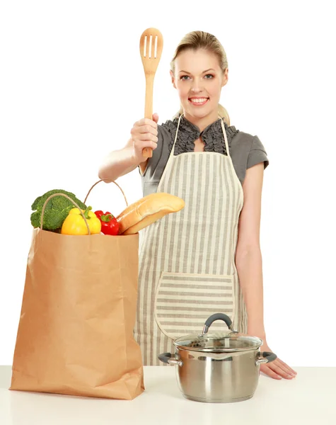 Woman  with grocery bag — Stock Photo, Image