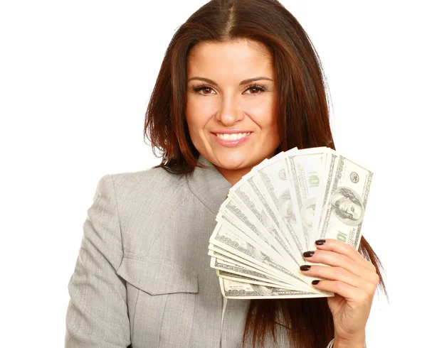 Mujer con dólares en sus manos —  Fotos de Stock