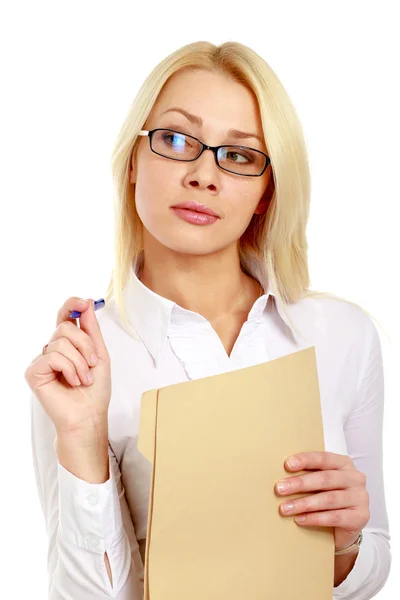 Happy businesswoman with folder — Stock Photo, Image