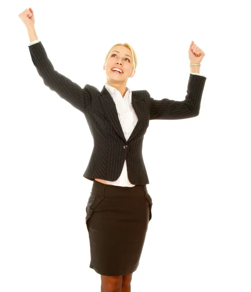 Businesswoman shows something, hands up — Stock Photo, Image