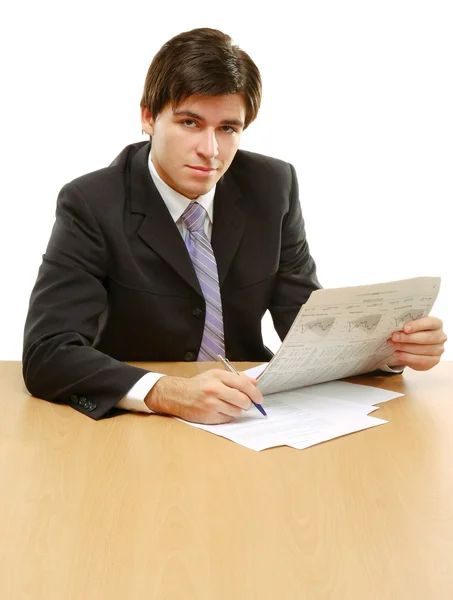 Businessman reading newspaper — Stock Photo, Image