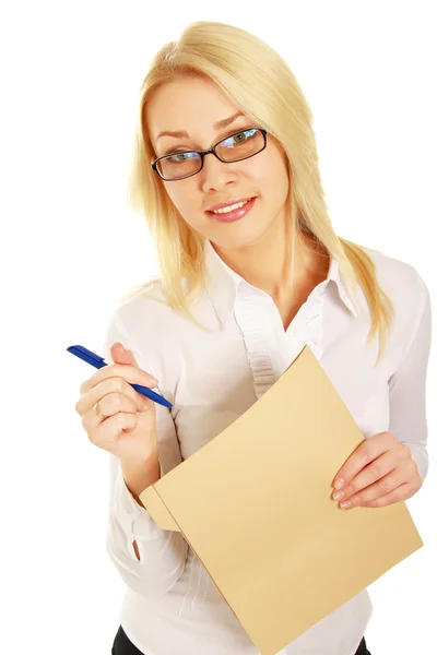 Business woman with folder — Stock Photo, Image