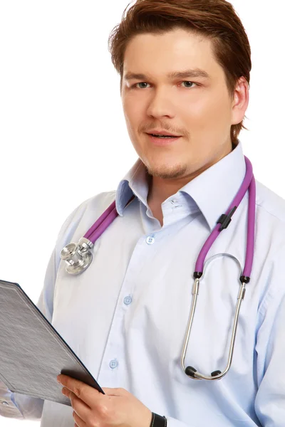 Male Doctor standing with folder — Stock Photo, Image