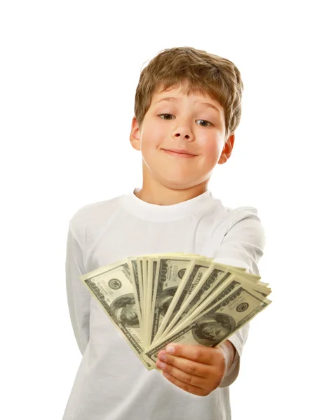 Little boy is counting money — Stock Photo, Image
