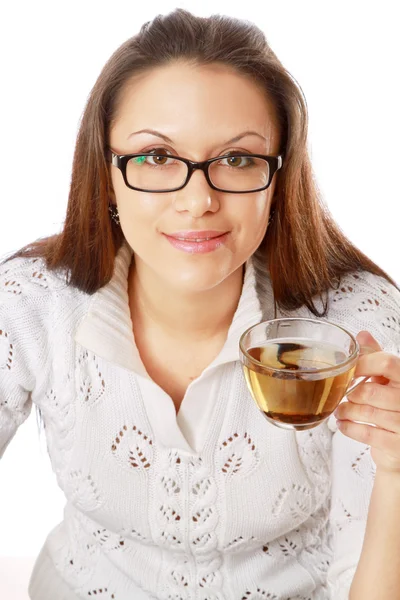 Businesswoman drinking green tea — Stock Photo, Image