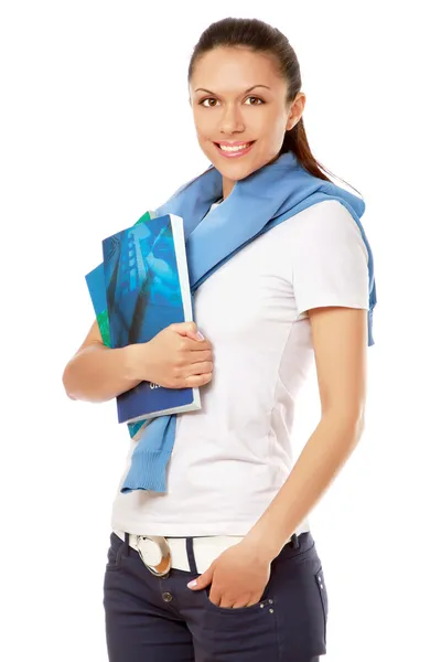 Woman with books standing — Stock Photo, Image