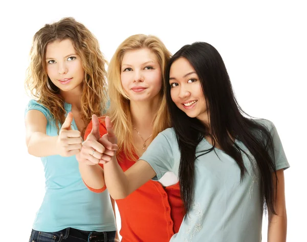 Skupina dívek college ukazuje ok — Stock fotografie