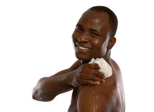 African-American biorąc prysznic — Zdjęcie stockowe