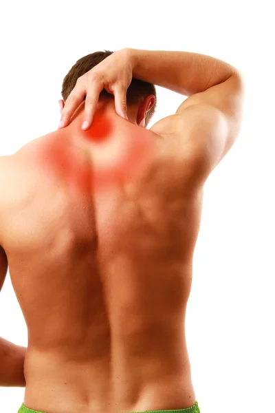 Young man with pain on upper back — Stock Photo, Image