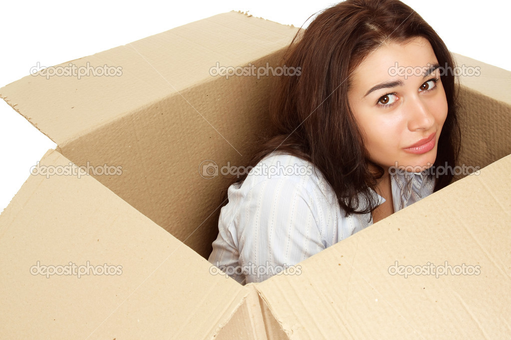 Young woman in a box