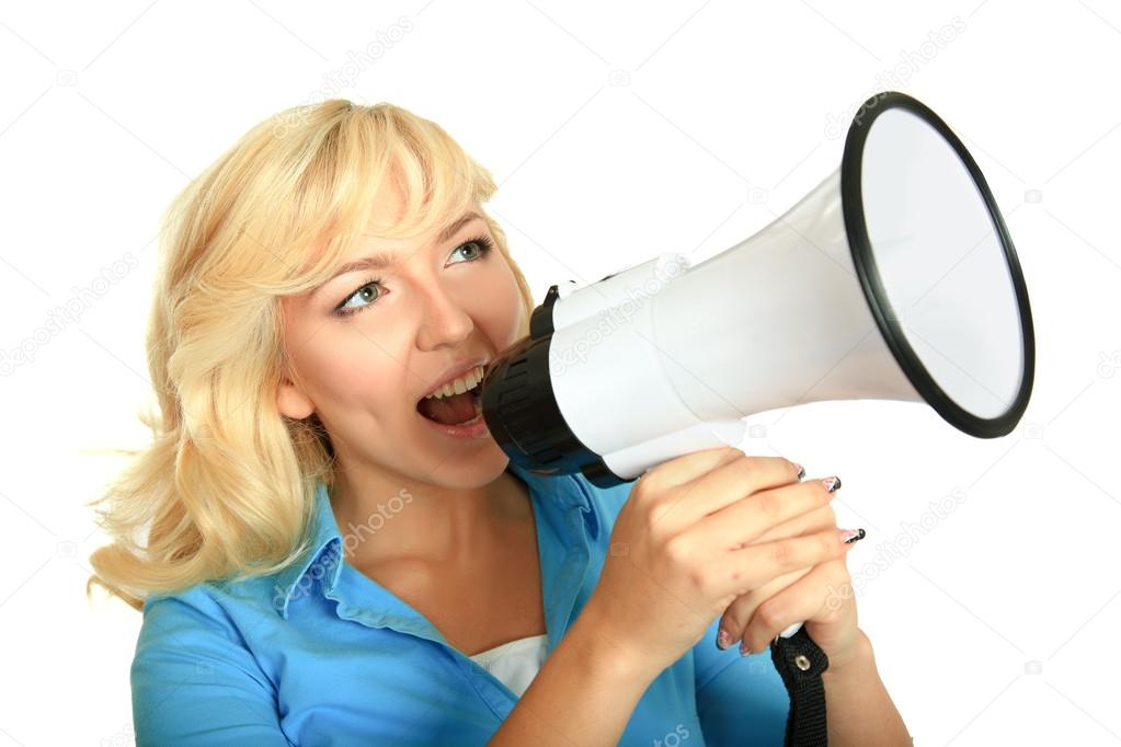 Young girl shouting with megaphone