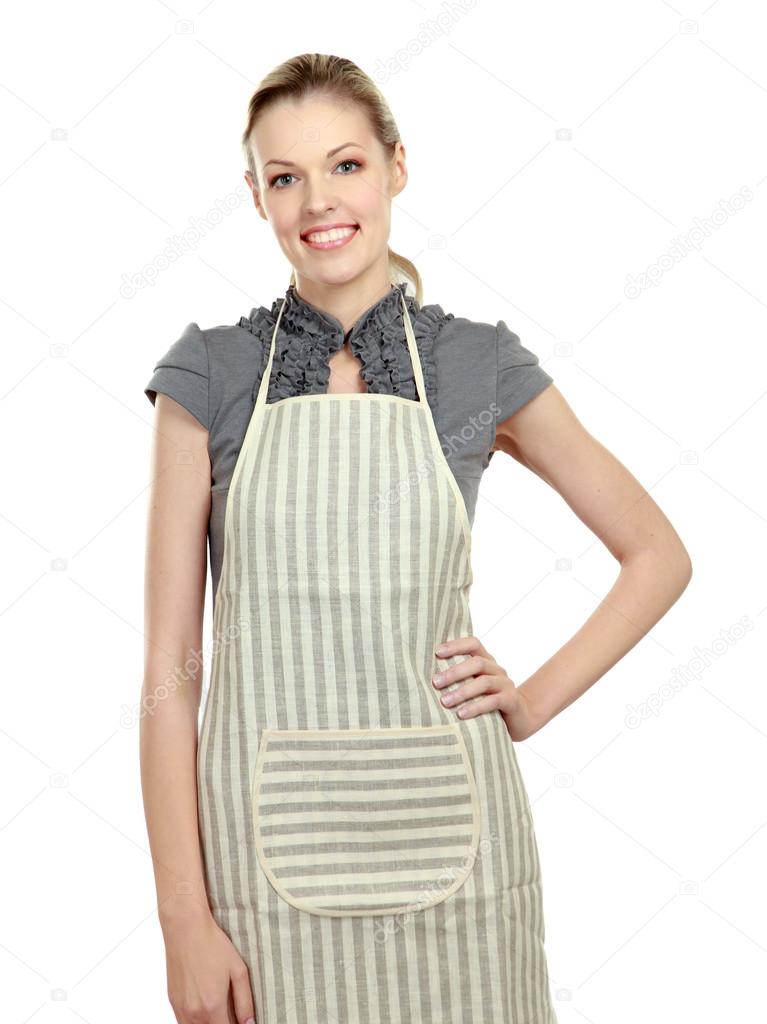 Woman wearing kitchen apron