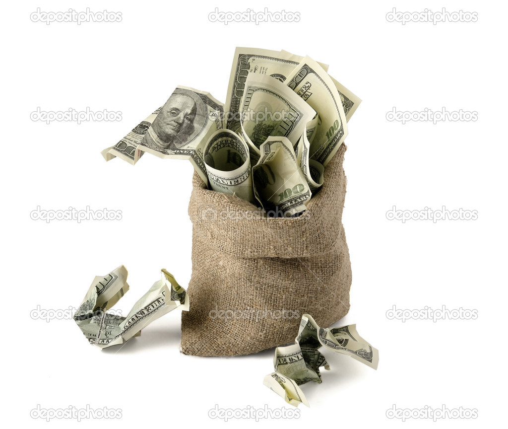 Money sack with one hundred dollars