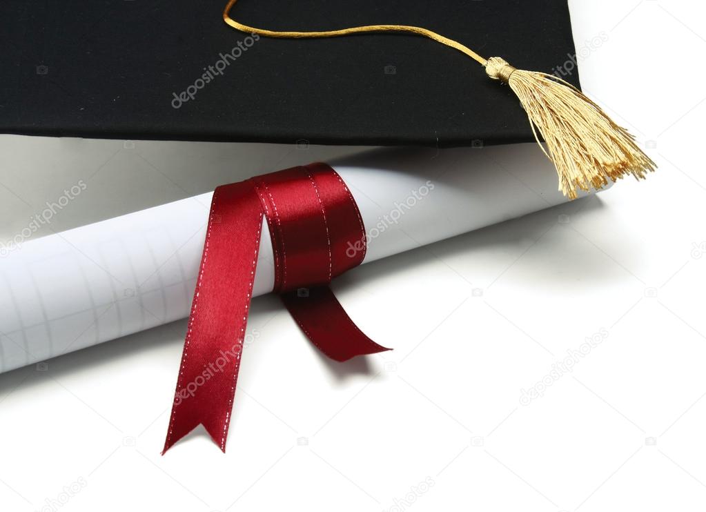 A university diploma with a red ribbon