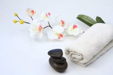 spa orkide, taşlar ve havlu ile ayarlama