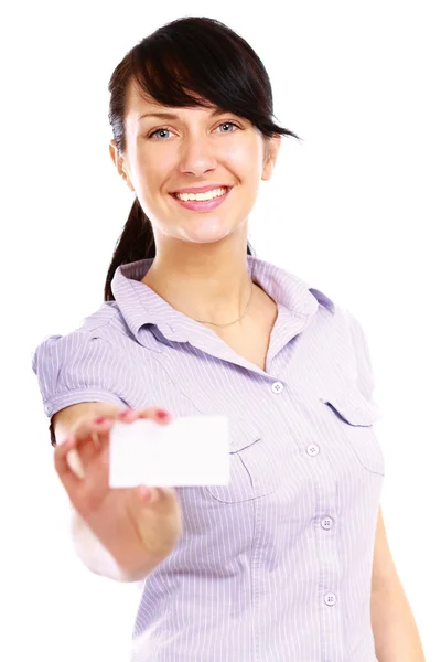 Femme d'affaires avec carte de visite — Photo