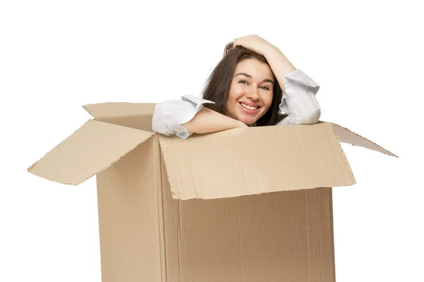 Young woman in a box — Stock Photo, Image