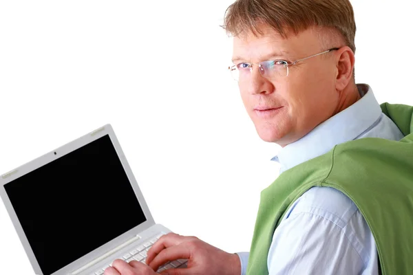 Uomo anziano con laptop — Foto Stock