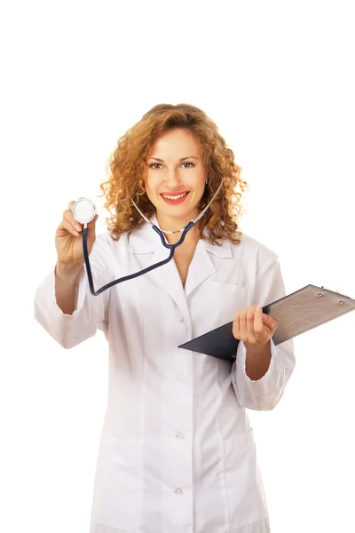 Female docotr or a nurse with a stethoscope — Stock Photo, Image