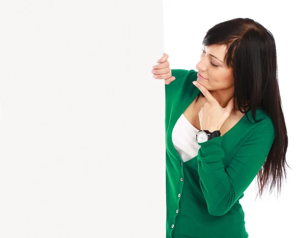 Mujer con banner de tablero en blanco —  Fotos de Stock