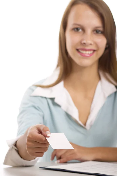 Woman   giving a card — Stock Photo, Image