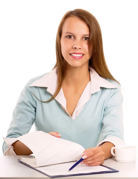 Businesswoman and the contract to sign — Stock Photo, Image