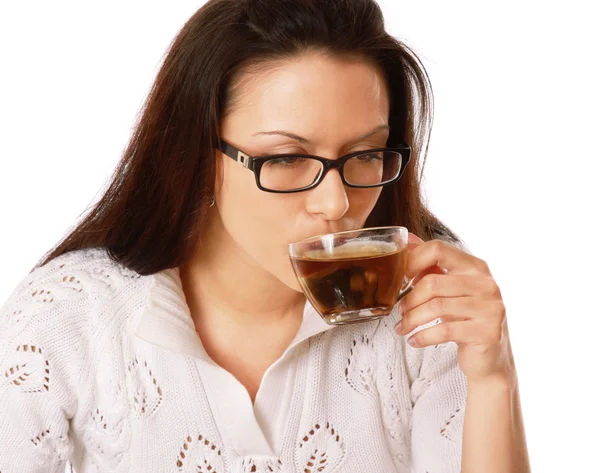 Forretningskvinne drikker grønn te – stockfoto