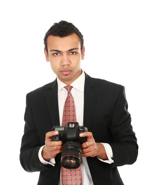 A professional photographer on white — Stock fotografie