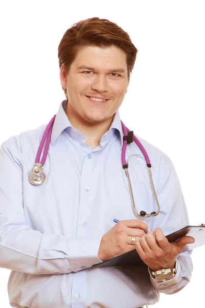 Homme médecin avec un presse-papiers — Photo