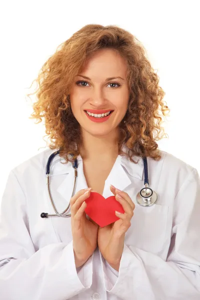 Женщина-врач осматривает красный слух — стоковое фото