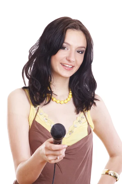 Young woman with microphone — Stock Photo, Image