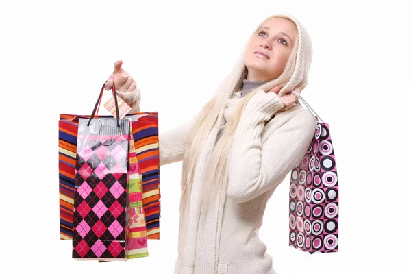 Woman holding color shopping bags — Stock Photo, Image