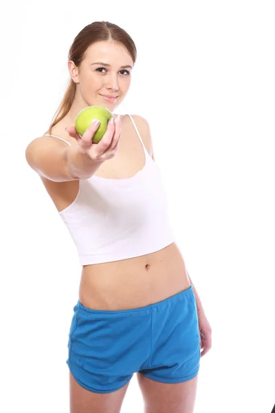 Deporte Mujer con manzana —  Fotos de Stock