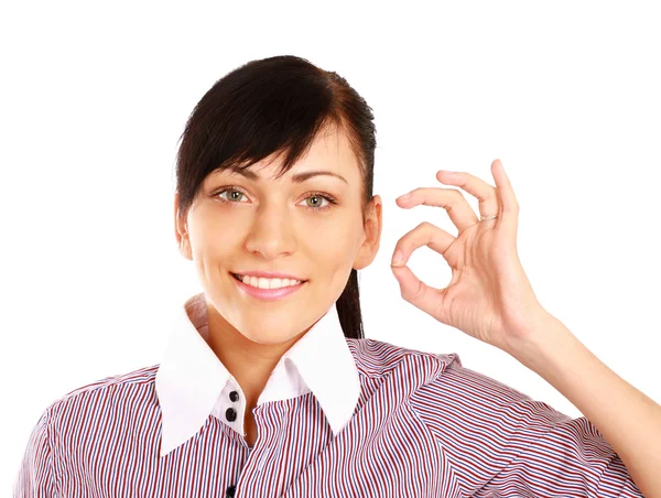 Mujer joven mostrando ok — Foto de Stock