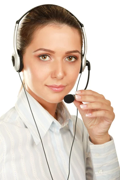 Mujer de negocios con auriculares — Foto de Stock