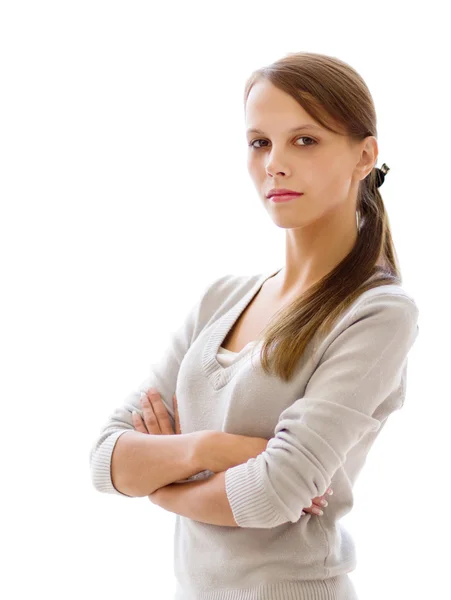 Woman standing  with folded arms — Stock Photo, Image