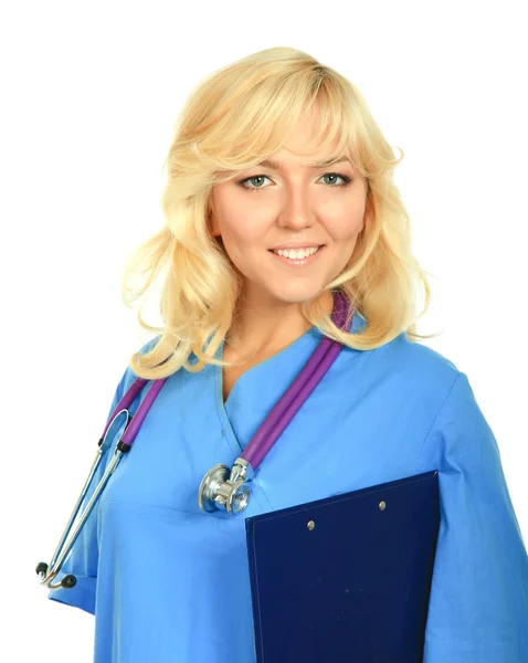 Kadın doktor ile bir klasör — Stok fotoğraf