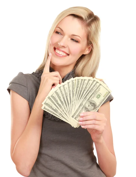 Woman with dollars in her hands — Stock Photo, Image