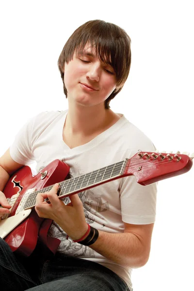 Rocker with his classic acoustic — Stock Photo, Image
