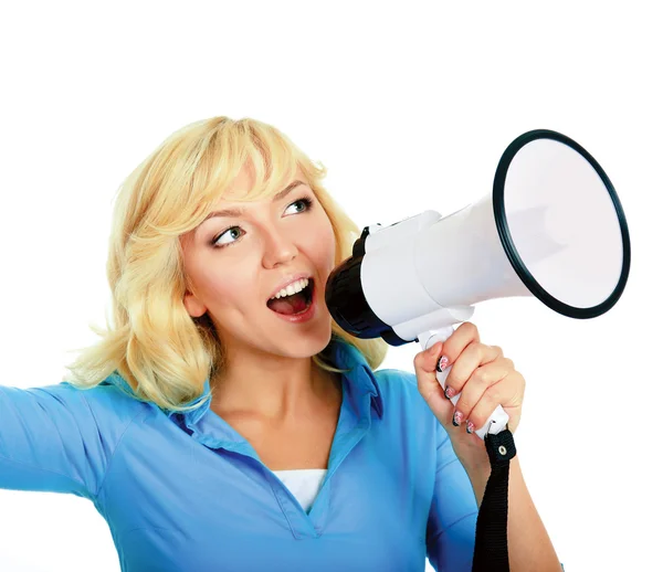 Young girl shouting with megaphone — Stock Photo, Image